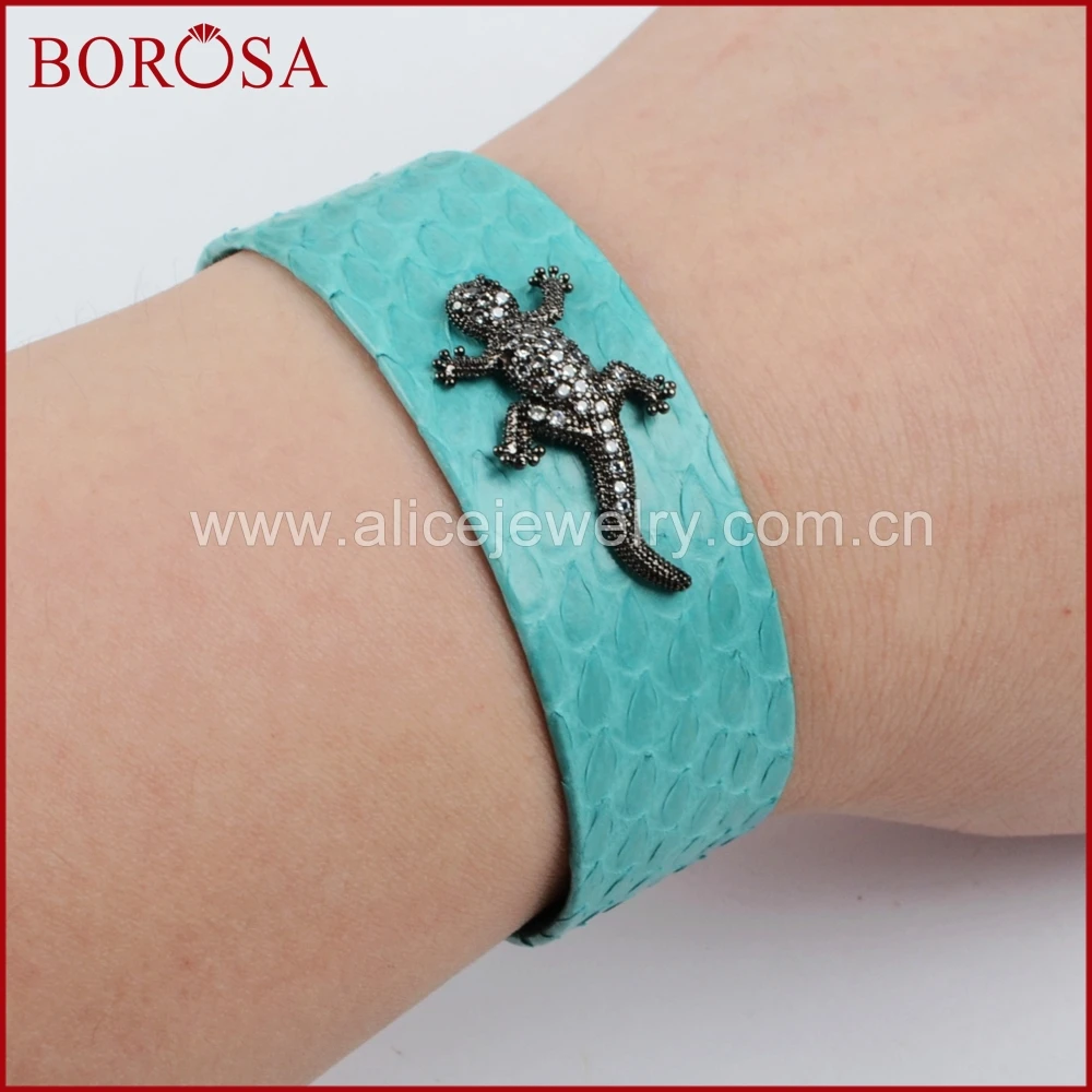 BOROSA дизайн Радуга змеиной кожи манжета камень CZ Кристалл Pave черный Gecko со