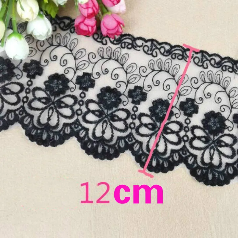 3 ярдов/партия Водорастворимая кружевная отделка черно-белая ткань Eugen для