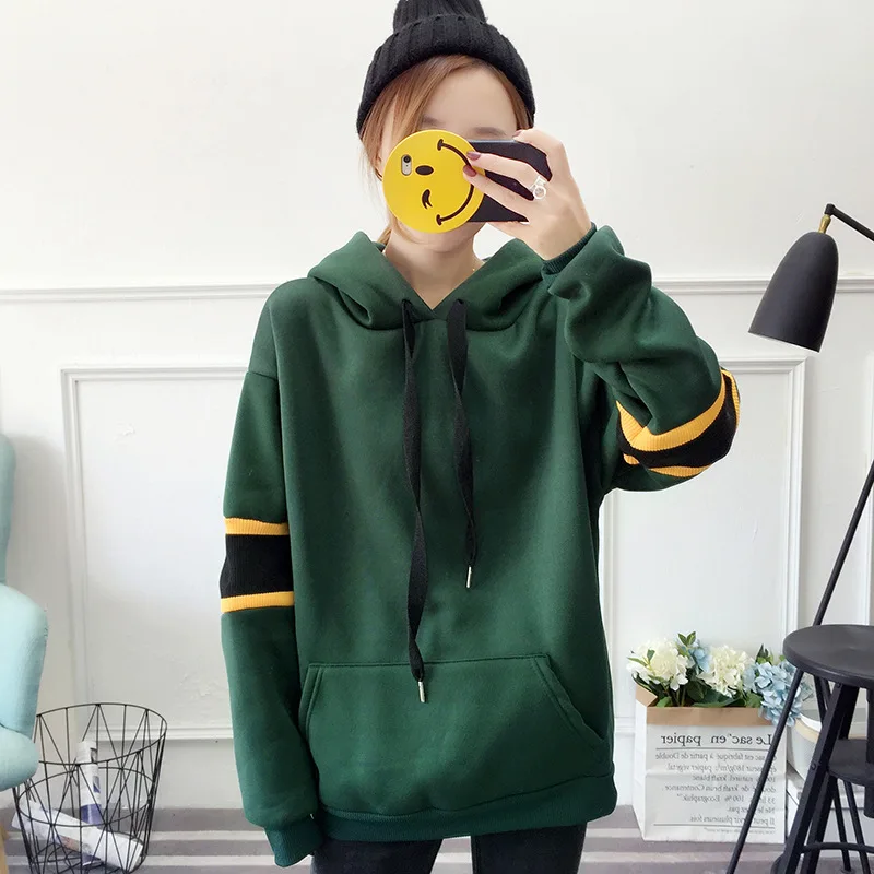 Осень Зима теплые новый стиль Утолщаются полосатый патч с длинным рукавом