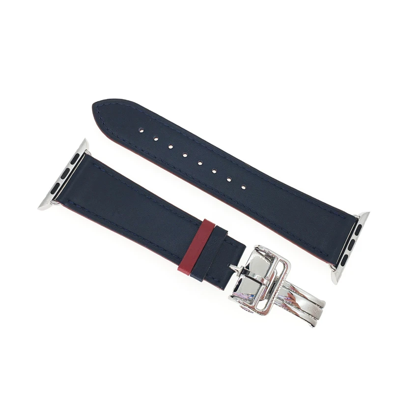 Blue Red Кожаный ремешок с логотипом Herm для часов Apple Watch серии 5 4 3 2 144 мм 40 мм ремешок для браслета iWatch - Цвет ремешка: Blue Red