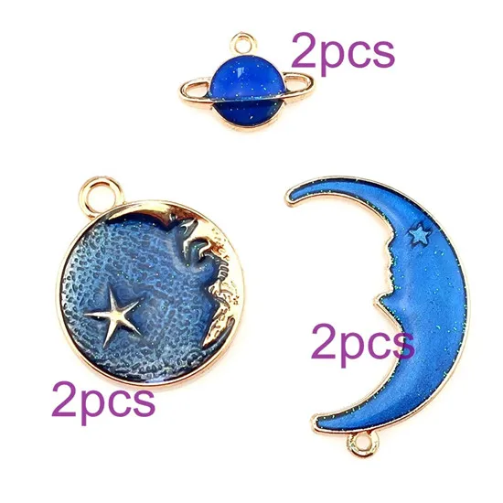 22234-each style 2pc 6X синяя эмаль, металл, луна, звезда, Вселенная, KC, золотой цвет, амулеты для девушек, женщин, сделай сам, ожерелье, ювелирные аксессуары-кулоны, фурнитура - Окраска металла: 22234-each style 2pc