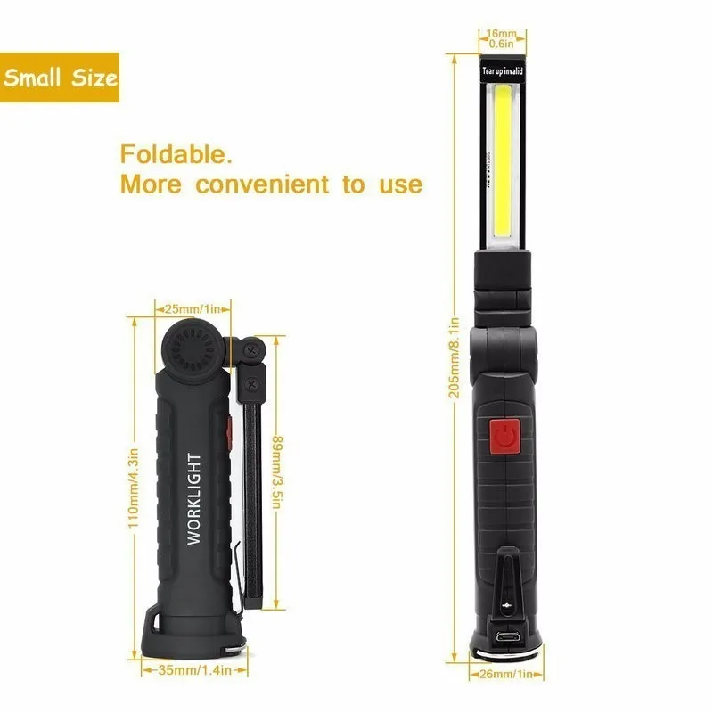 5 режимов работы портативный COB фонарик USB Перезаряжаемый светодиодный рабочий