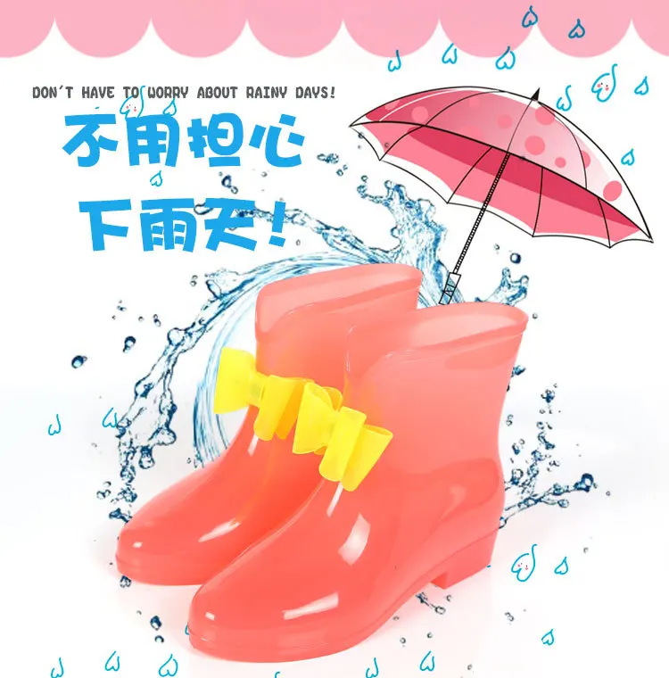 Disney children's non-slip soft bottom breathable bow transparent rain boots girls rain boots rain boots