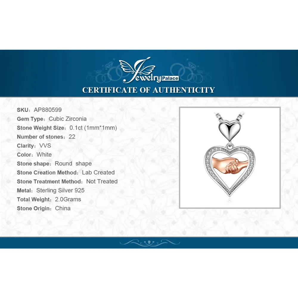 Ожерелье с подвеской Love Hand to HandSilver из стерлингового серебра 925 пробы Серебряное