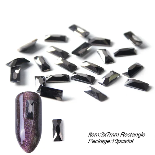 3x7mm Rectangle 10 шт, черные стразы, украшения для дизайна ногтей, сердце, капли в форме кристалла, камни с плоской задней частью, дизайн ногтей, ювелирные камни TR724 - Цвет: 3x7mm Rectangle