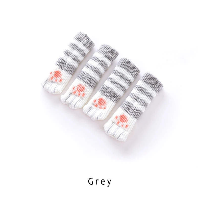 Grey Вязаные носки для ног в кошачьем стиле, защита для пола, ножки для мебели, Нескользящие ножки для стола, предотвращающие появление царапин для домашних животных, собак, кошек - Color: Grey
