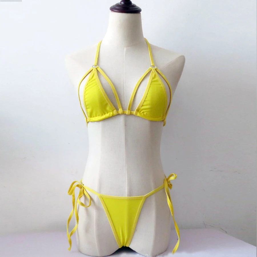 Однотонные Классические стринги бикини женские купальники летние пляжные