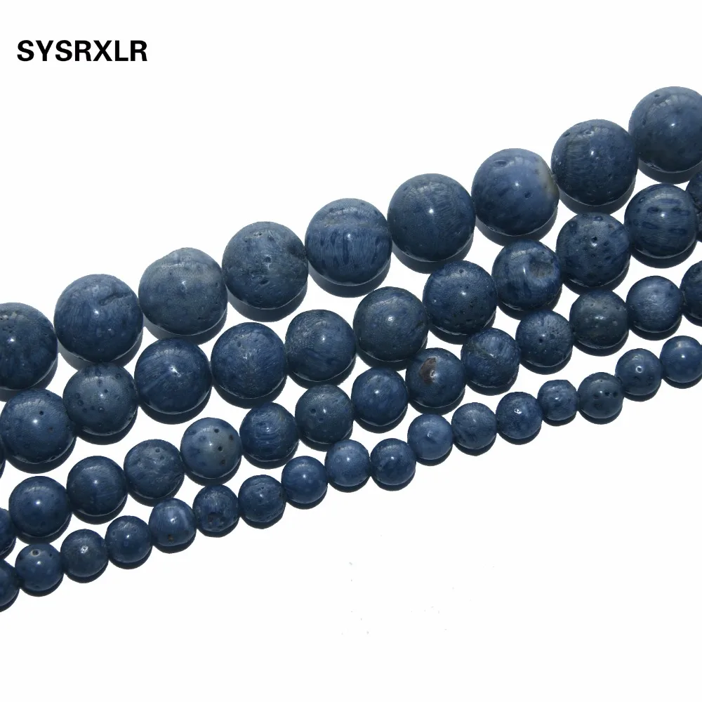 Оптовая продажа Новые Фигурки круглые синие коралловые бусины из натурального