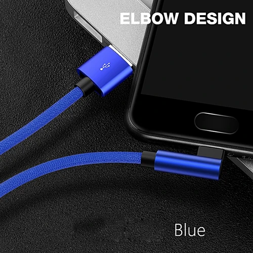 GUSGU 90 градусов Microusb провод для быстрой зарядки данных зарядное устройство с нейлоновой оплеткой микро USB Длинные телефонные кабели для samsung - Цвет: Blue