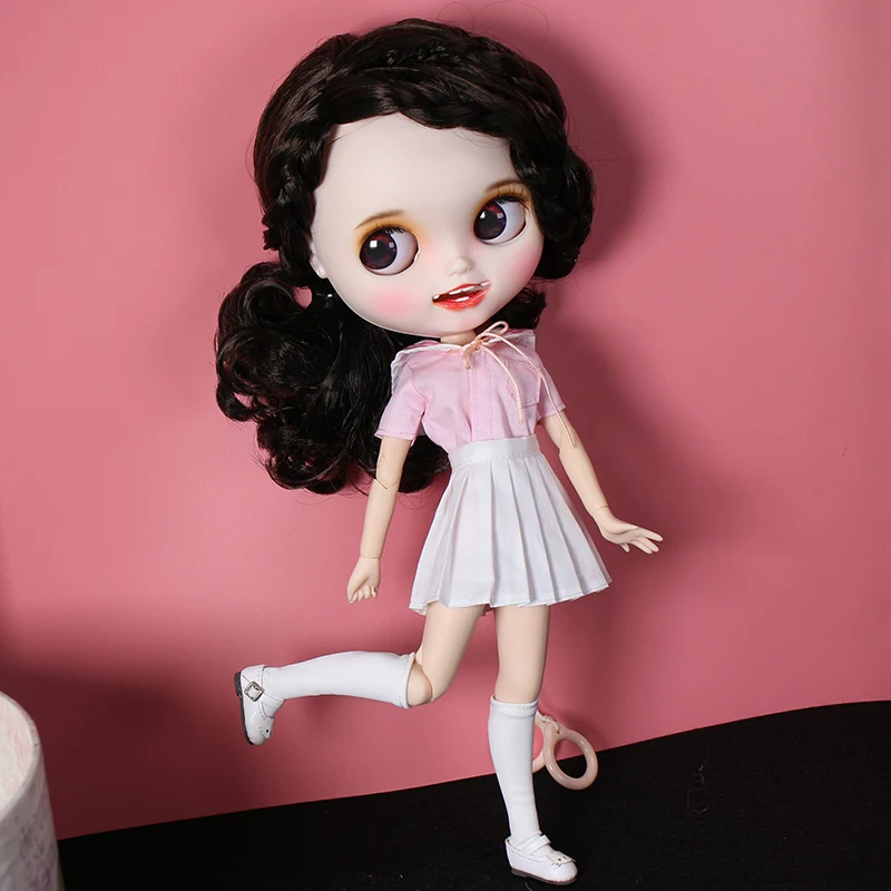 Одежда для 1/6, милая плюшевая куртка Blyth doll с белыми черными брюками с короткими рукавами подарок для девочки ледяная игрушка BJD