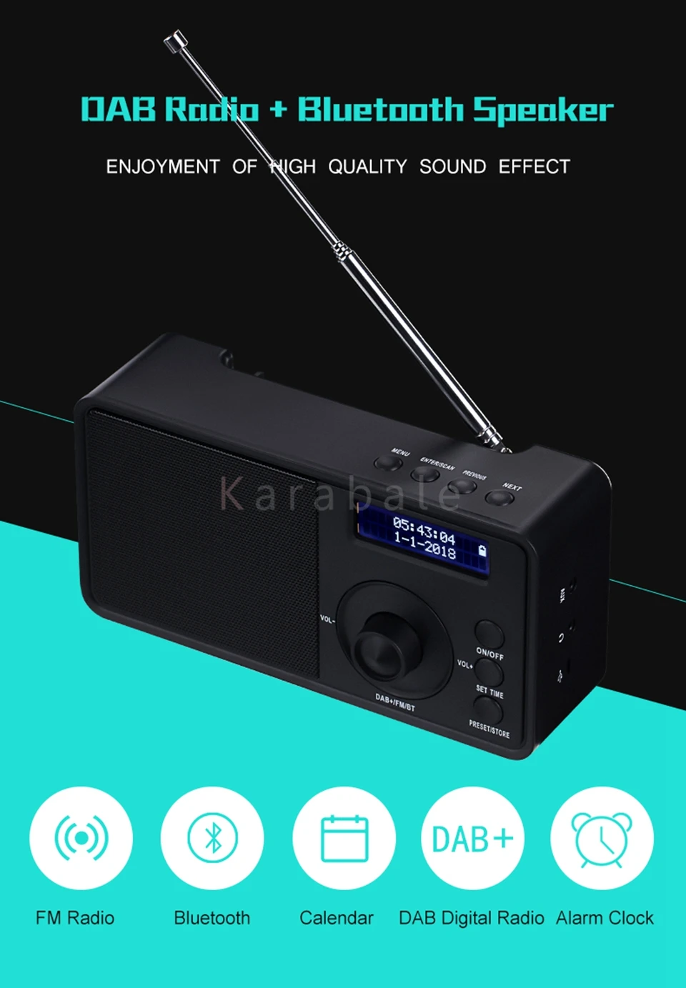 DAB+ FM цифровой радио приемник портативный Bluetooth динамик будильник большая мощная колонка с ЖК дисплей экран дисплея одежда высшего качества