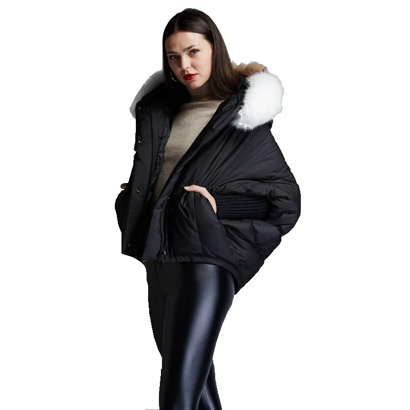 

Winter women's fashion short down jackets big hair collar hooded loose down jacket batwing sleeve down coat for women EF6688-18