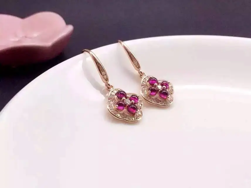 Серьги из натурального красного граната серьги-капельки серебра 925 пробы с
