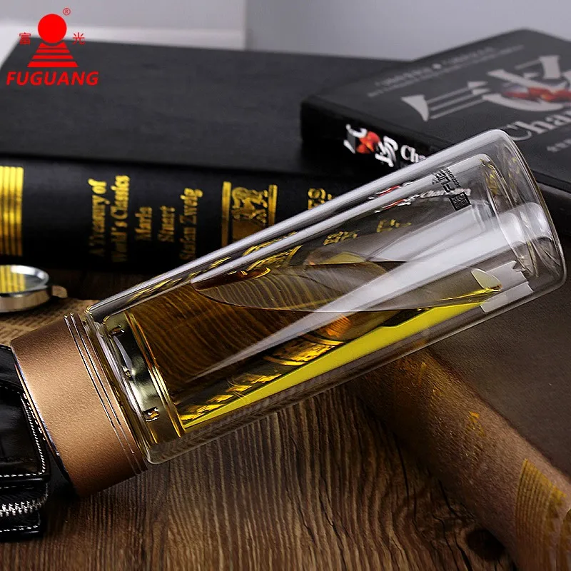 Fuguang 350ml GP1420-350 double layer elegant household office glass tea water bottle male lady | Дом и сад