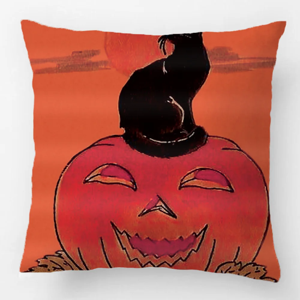 

Декоративный чехол для диванной подушки, с изображением улыбающегося Джека о-фонаря тыквы, черного кота, лозы