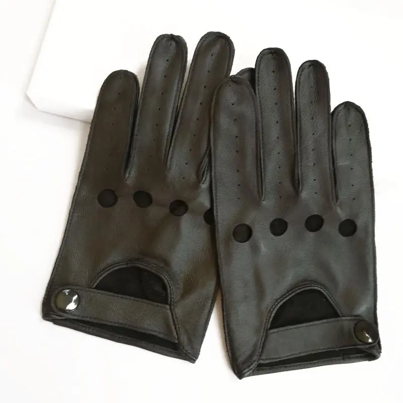 outer seam black Новинка, мужские перчатки из овчины с сенсорным экраном для вождения, мужские перчатки из натуральной кожи, противоскользящие летние дышащие TB131-4 - Цвет: outer seam black