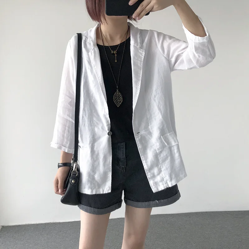 Летний женский свободный Тонкий льняной костюм туника Женский однотонный