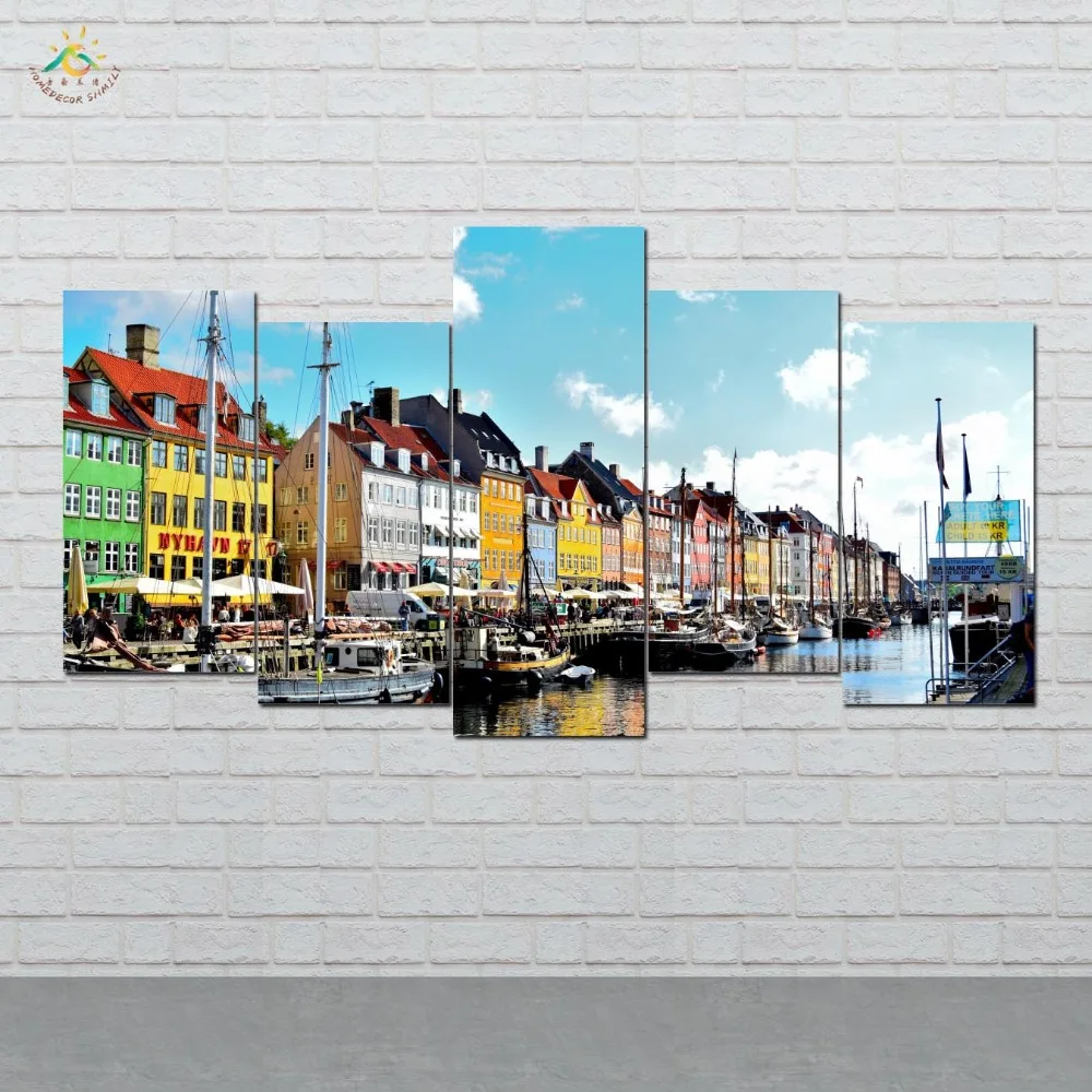 

Copenhagen Denmark Pier Buildings Wall Art Canvas Painting Posters and Prints Decorative Picture Decoration Home 5 Pieces