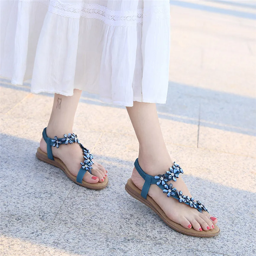 Women Ladies 2019 Summer New Fashion Floral Crystal Elastic Band Flip Flops Wedge Sandals Beach Shoes Style For M#3 | Обувь
