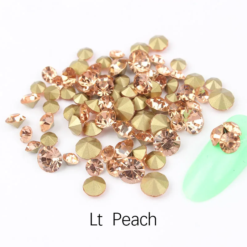 Lt Peach Новые Круглые конические Стразы для дизайна ногтей, 100 шт., супер блестящий стеклянный кристалл, сделай сам, 3D для одежды, сумки, украшения для ногтей - Цвет: Lt Peach