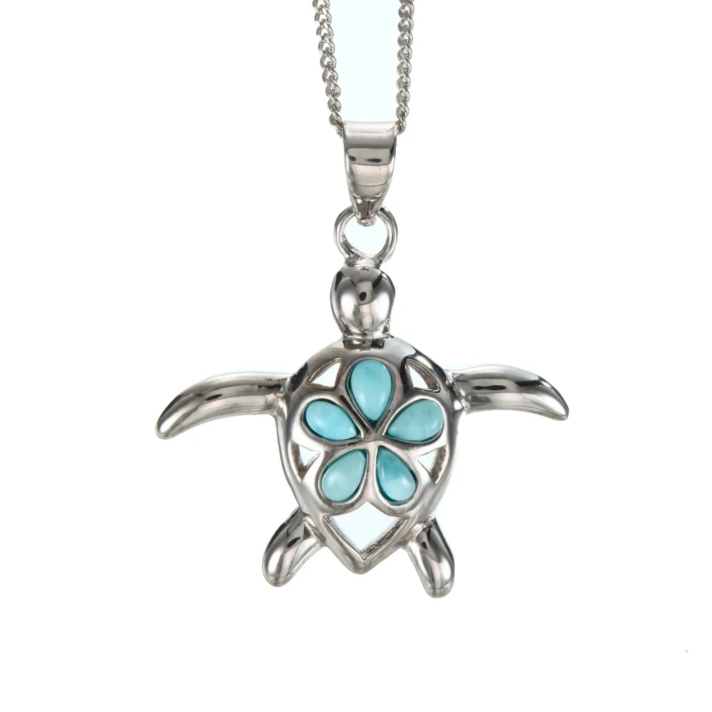 

DJ CH Swimming Turtle Charm Pendant 100% Genuine Larimar Sea Turtle Charm Solid 925 Sterling Silver,Women's Fashion Pendants