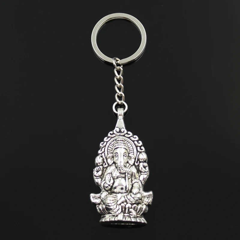 

Fashion 30mm Key Ring Metal Key Chain Keychain Jewelry Antique Bronze Silver Color Ganesha Buddha Elephant 62x32mm Pendant