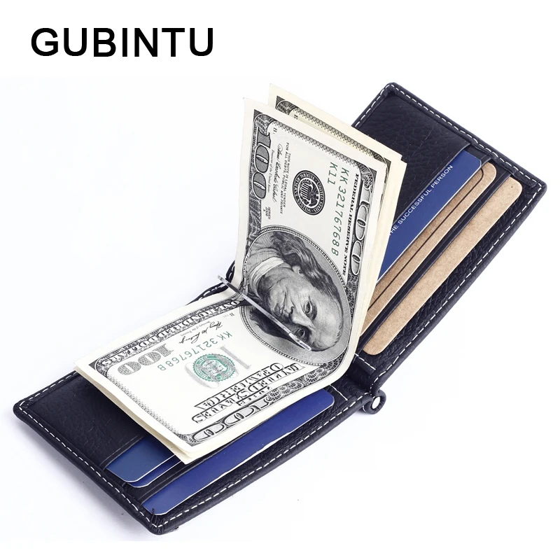 Мужские кошельки GUBINTU однотонные тонкие из натуральной кожи короткие мужские