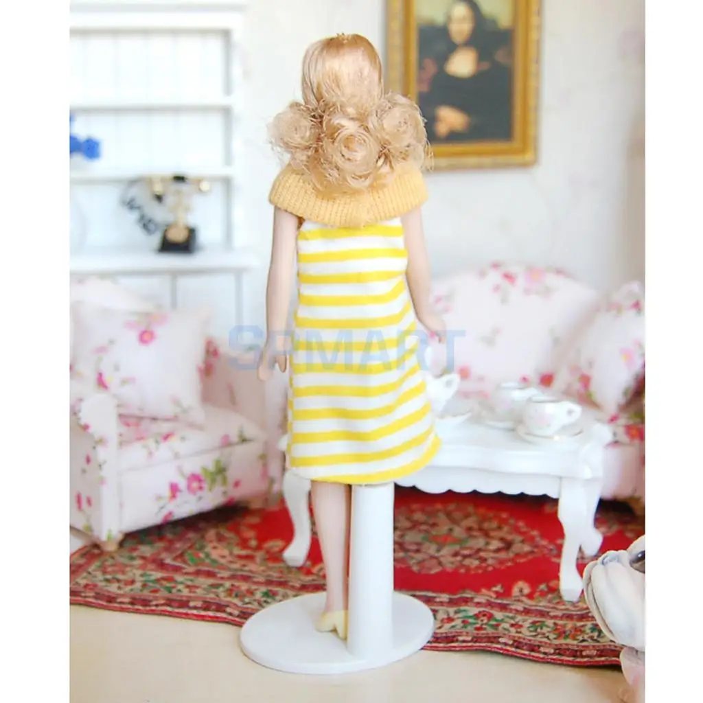 Dollhouse Miniature Porcelain Doll Lady in Striped Dress | Игрушки и хобби