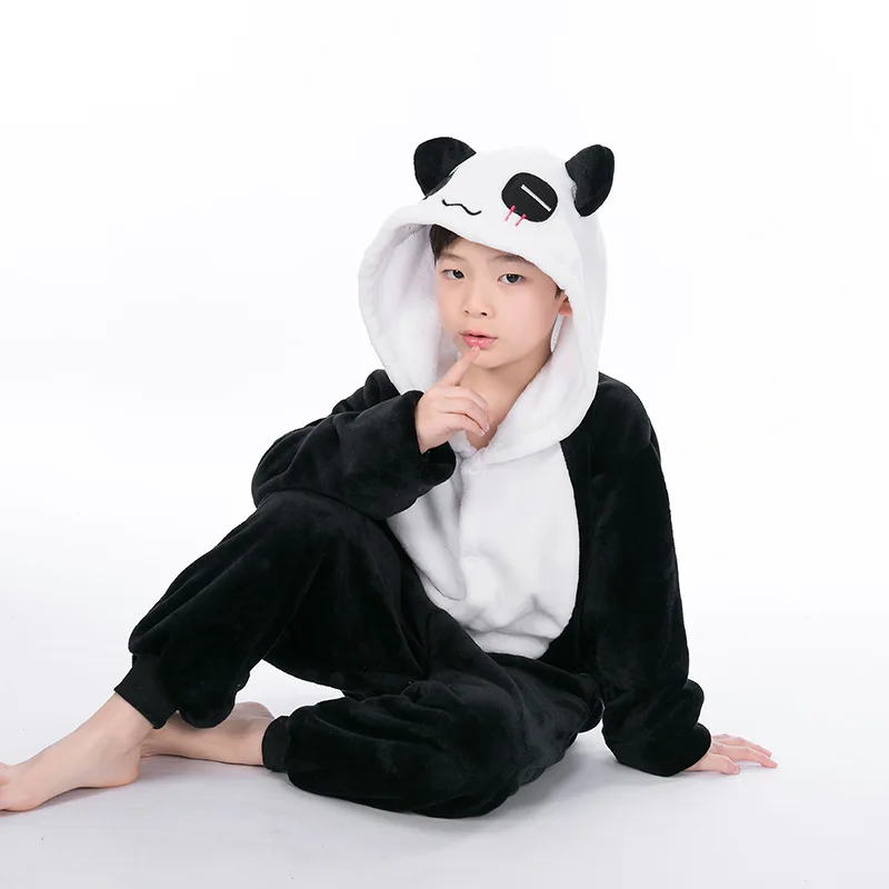 Комплект детских пижам kigurumi с рисунками животных для мальчиков и девочек; пижамы для костюмированной вечеринки с единорогом для детей; комбинезон с капюшоном; зимняя одежда для сна