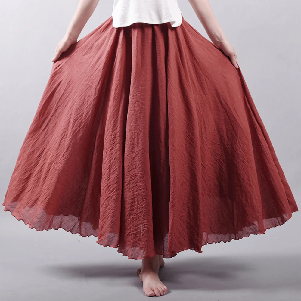 Хлопковая льняная юбка, 10 цветов, весна-лето, Женская Повседневная эластичная высокая талия, а-лен, одноцветная, большой размер, длинная юбка