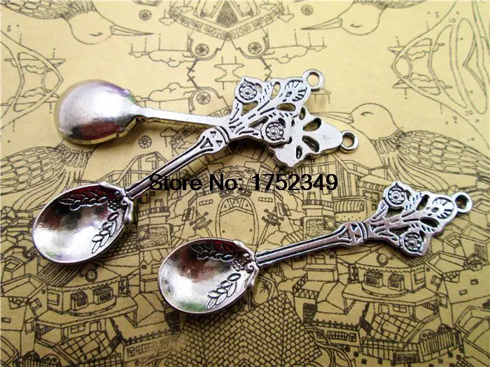 10 шт -- ложки подвески, Античные тибетские серебряные огромные 3D ложки подвески/Подвески 60х14мм