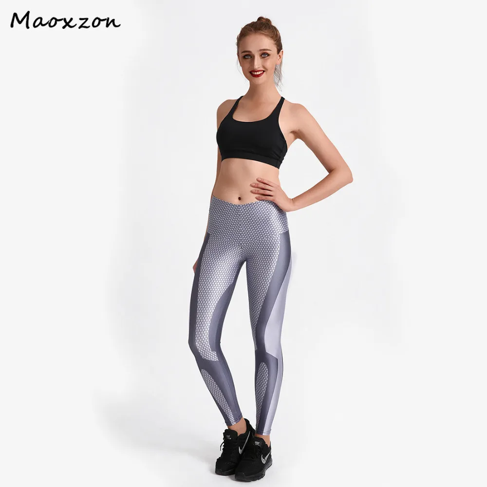 Maoxzon для женщин серый цифровой принт Athleisure фитнес обтягивающие леггинсы Йога