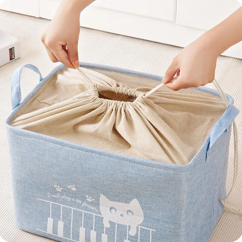 Симпатичная льняная настольная коробка для хранения с котом корзина держателем