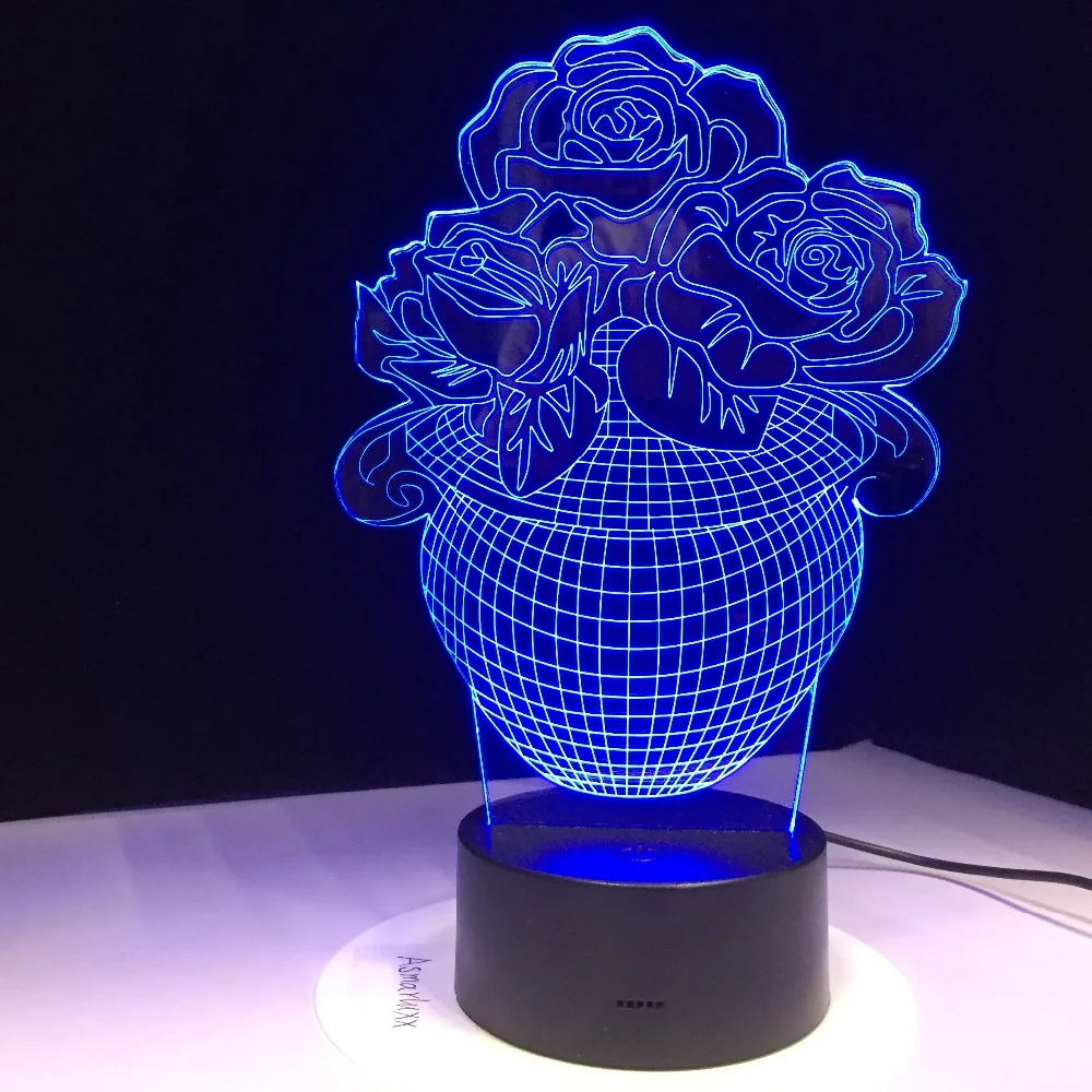 Розы Корзина 3d лампе Touch Сенсор USB светодиодный ночники любовь Батарея батарейках