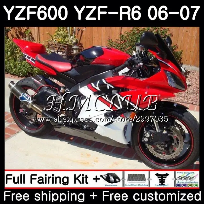 

Body For YAMAHA YZF R 6 YZF 600 black red hot YZF-600 YZF R6 2006 2007 Frame 16HC.5 YZF-R6 06 07 YZF600 YZFR6 06 07 Fairing Kit