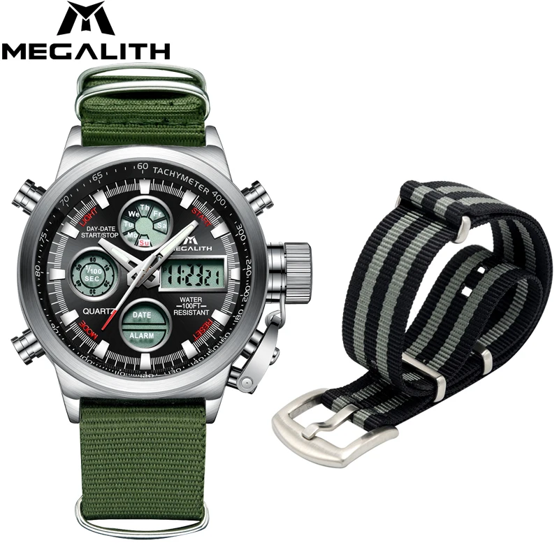 Мегалит спортивные Для мужчин часы военные кварцевые для аналоговый цифровой