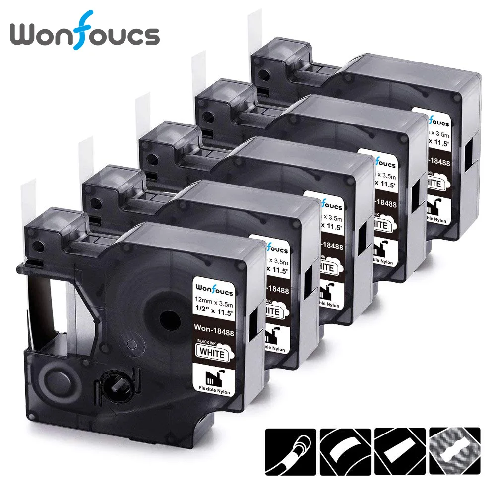 5 Pack Совместимость с DYMO 18488 Rhino промышленная гибкая нейлоновая лента для этикеток