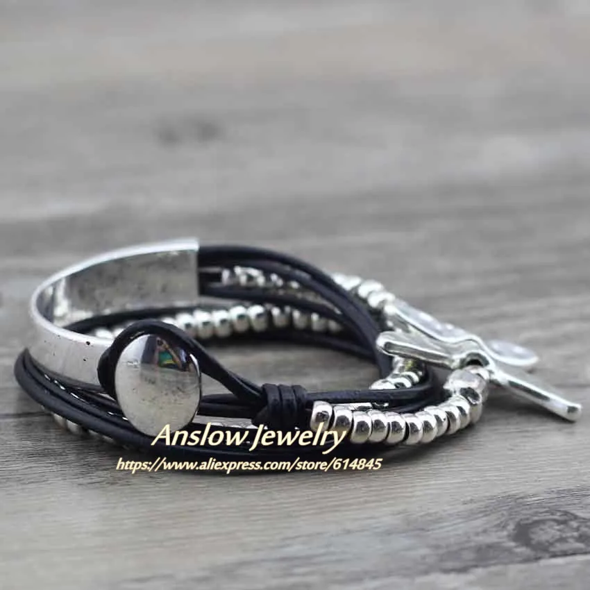 Женский кожаный браслет Anslow креативный дизайн обруч из цинкового сплава с