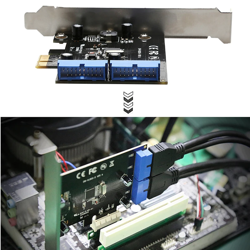 Суперскоростная PCI Express к двойной 20 Pin USB 3 0 Карта контроллера E X1 2 портам головка с