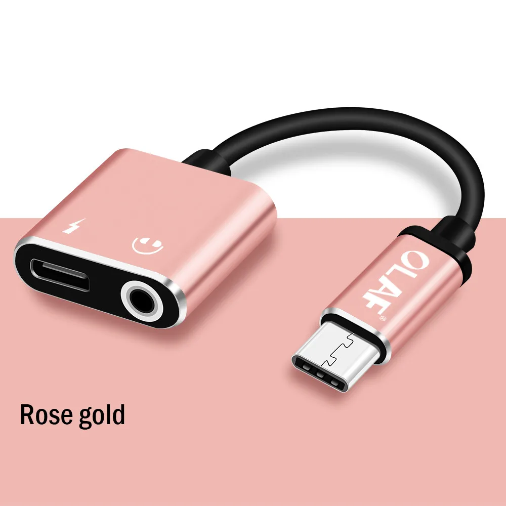 2 в 1 Тип C до 3,5 мм разъем для зарядки наушников конвертер usb type-C аудио адаптер для huawei mate 20 Pro samsung S9 type C телефонов - Цвет: Rose gold