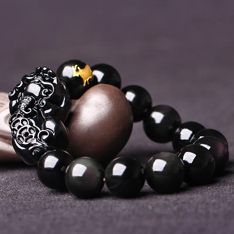 

high quality natural stones Obsidian black male bracelet & Bangles men Unique brave lucky transport lovers gift