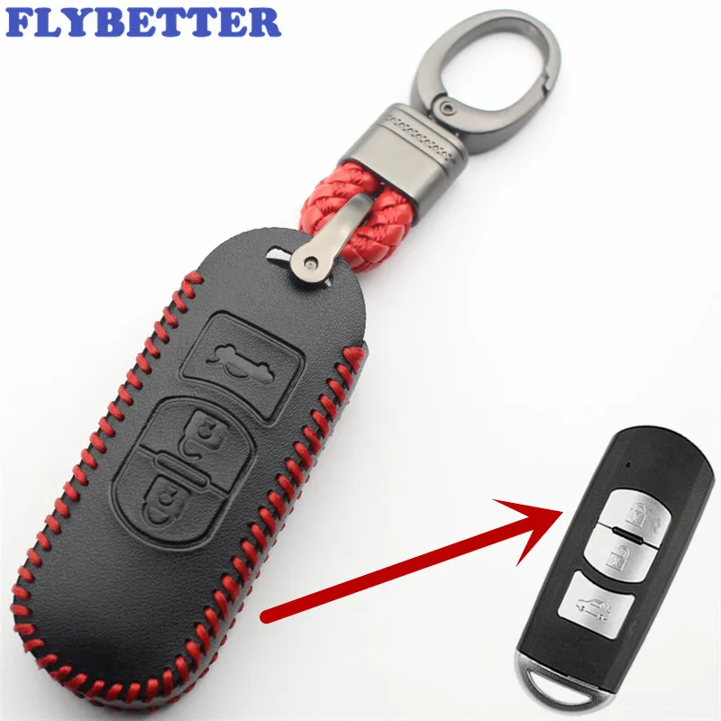 FLYBETTER брелок из натуральной кожи 3 кнопки чехол для смарт ключей Mazda M3/M5/M6/CX 7/CX 9