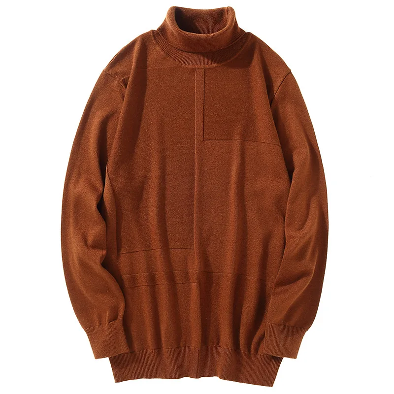 

Men's Turtleneck Sweater 2019 Autumn Winter New Solid Color Thick Warm Knit Sweater Male Brand Clothes Brown Wine Red Black Gray
