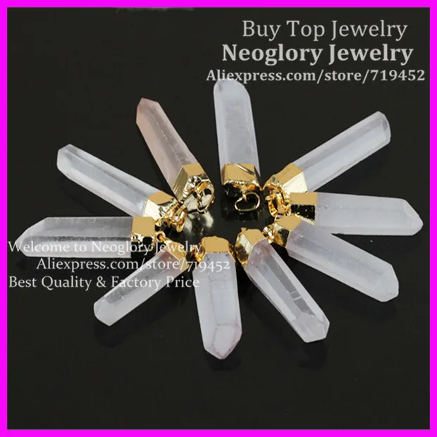 

10 шт. натуральный кристалл кварцевая точечная подвеска, металлическое покрытие Сырье матовая кварца драгоценные каменные подвесные украшения поиска