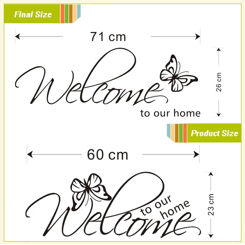 Добро пожаловать в наш дом наклейки на стену с бабочками, цитатами и узором, виниловые наклейки в стиле ретро для гостиной, искусство для декора, черные наклейки.