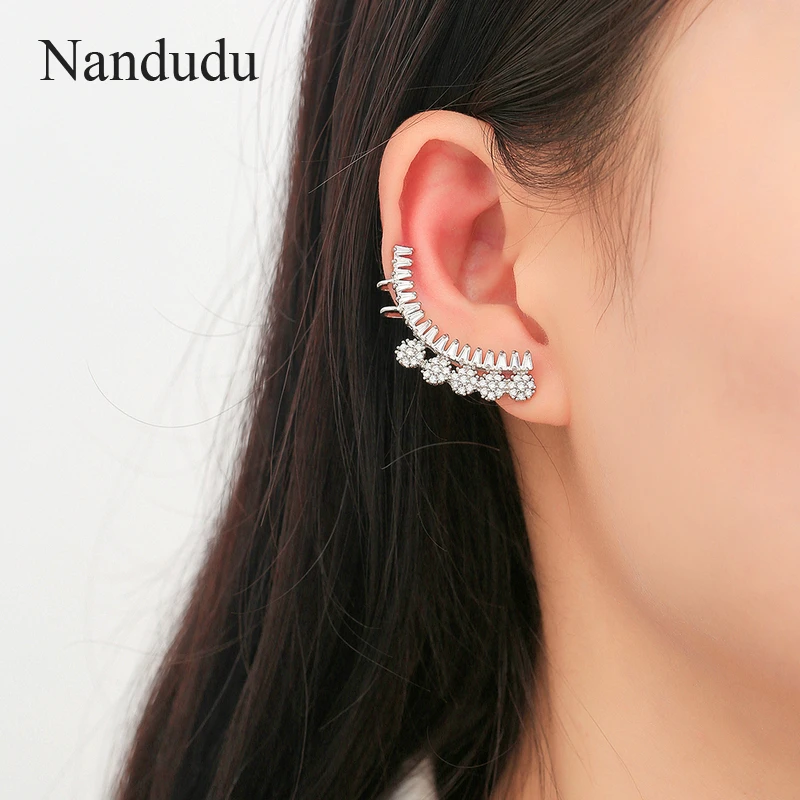 Nandudu подлинные 925 пробы серебряные серьги с цветком на одной клипсе для женщин, хорошее ювелирное изделие с фианитами, подарок CE396