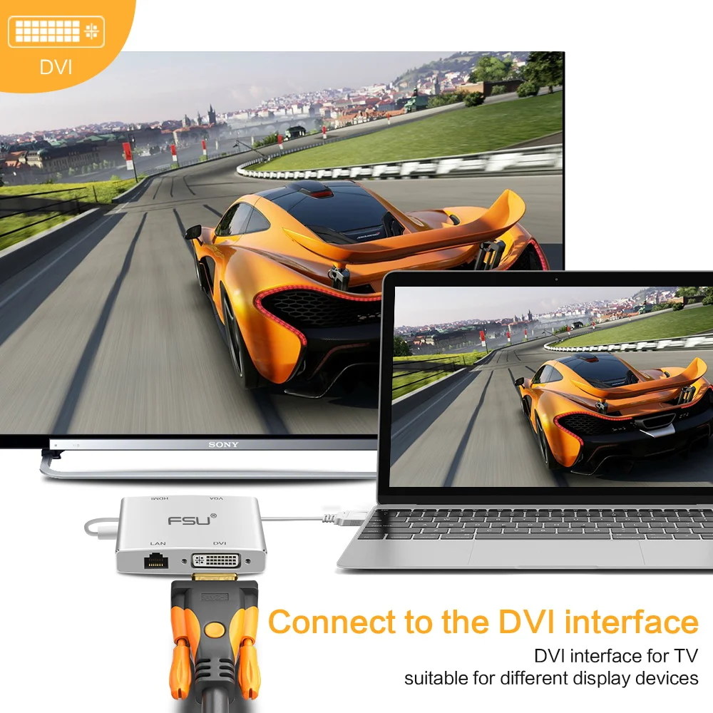 FSU 4 в 1 USB 3 0 к HDMI VGA DVI концентратор адаптер 10/100 гигабит Ethernet Lan кабель для ноутбука| |
