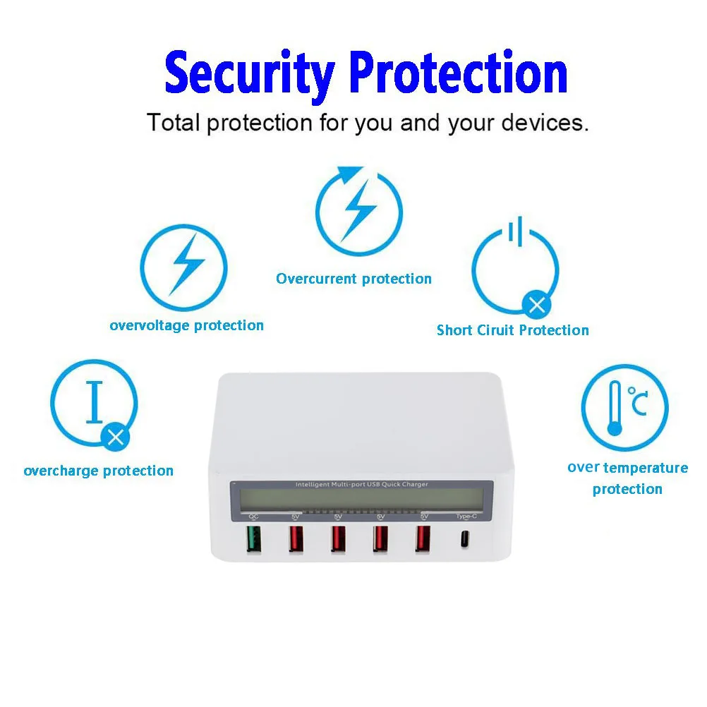 Зарядное устройство USB Multi 50 Вт 5 Порты и разъёмы для быстрой зарядки с usb портом