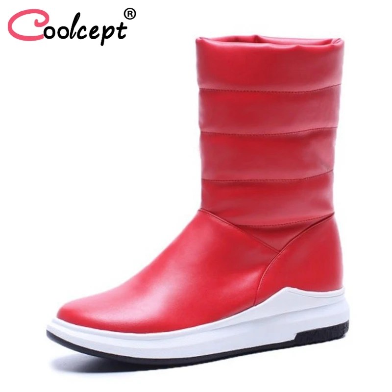 CoolCept/женские короткие ботинки зимние на меху плоской подошве модная простая