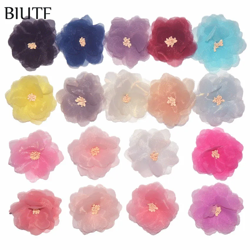 100 шт./лот 2 дюймов ткань тюль шелк цветок заколка для волос Оптовая продажа